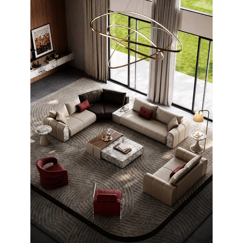Light luxury leather sofa, villa mansion living room series leather sofa