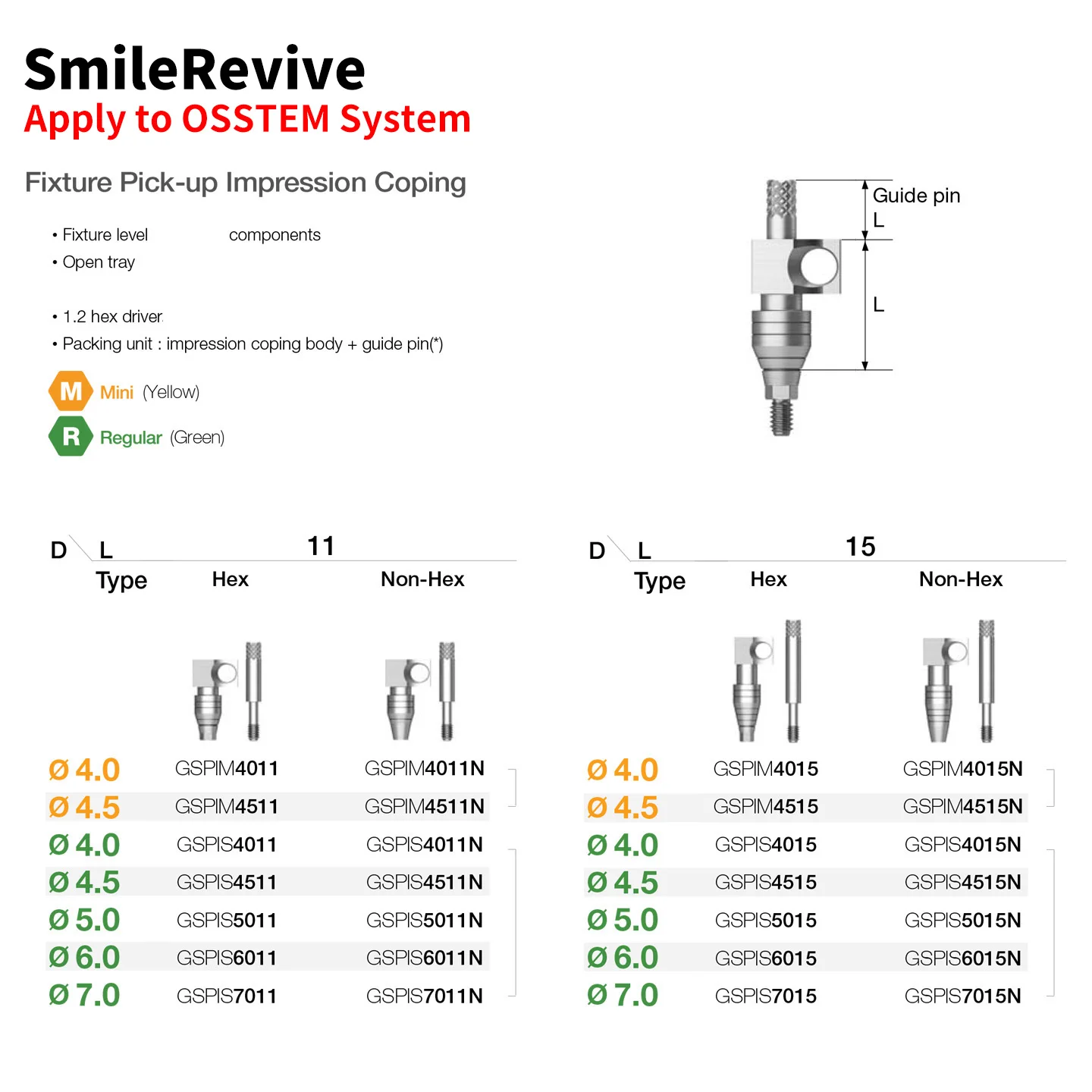 Dental Prostatic Components Hex Fixture Pick-up Impression Coping Open Tray Dentist Tool for OTS