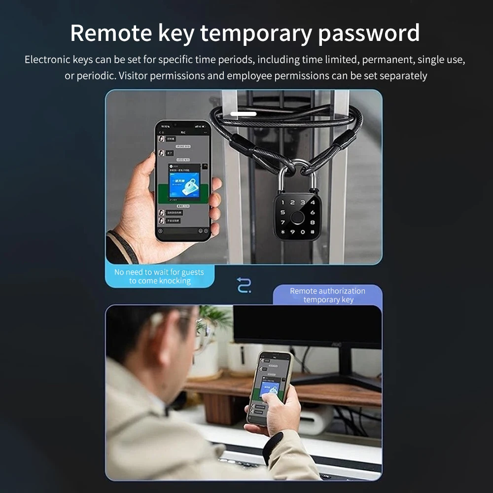 IP67 Smart Padlock Support Tuya App Fingerprint Password RFID Card Key Unlock Type-C Charging Multi-function Anti-theft Lock gallery 5
