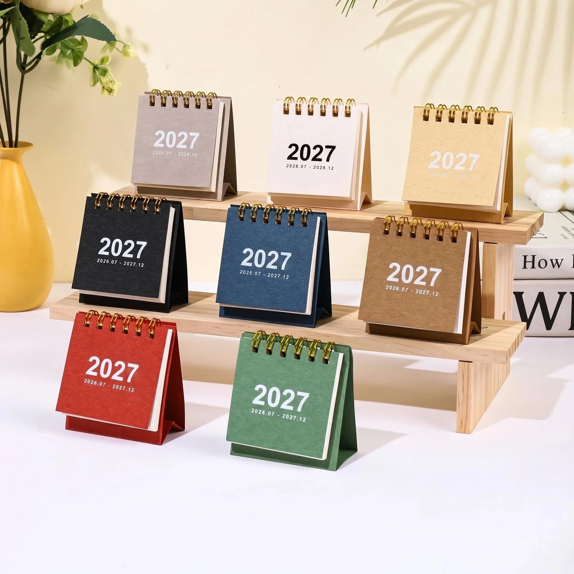 Mini calendrier simple 2027, petit calendrier de bureau, calendrier créatif à spirale, planificateur, décoration de bureau, papeterie de bureau
