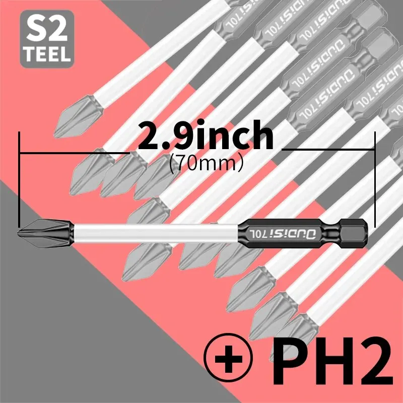 3pcs/8pcs/15pcs, 70mm Impact Strong Magnetic Screwdriver Bit Phillips High Hardness Hand Electric Drill Anti Slip Tungsten Steel