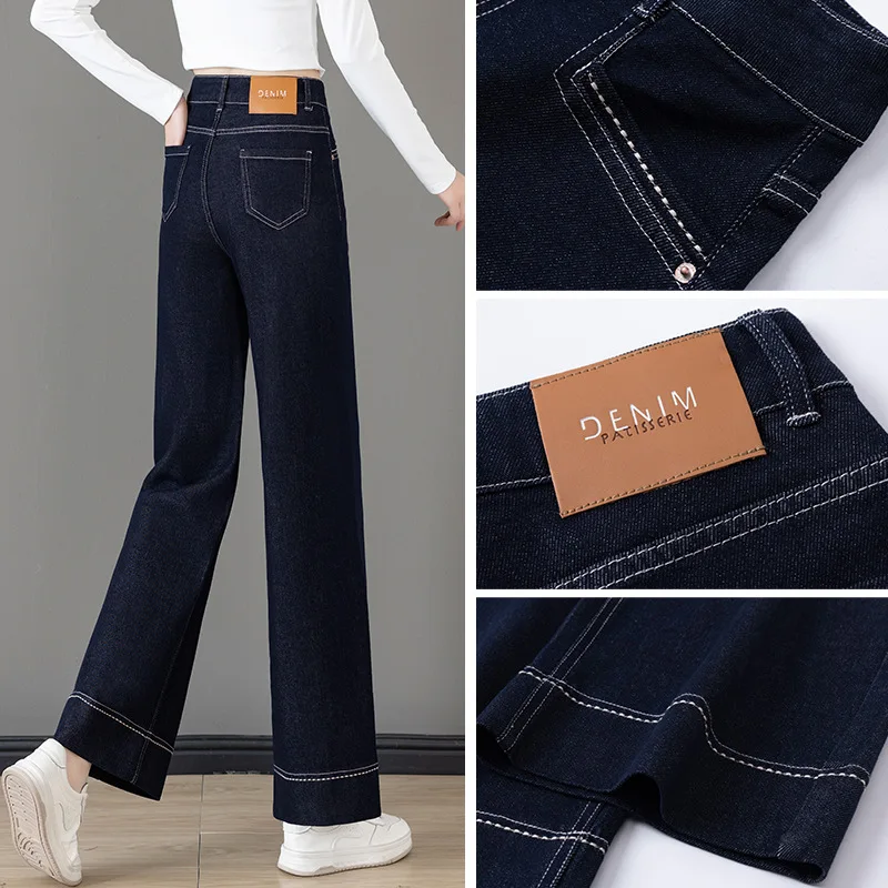 سروال دينم أزرق داكن للنساء، للربيع والخريف، سروال ذو تسع نقاط متعدد الاستخدامات للتخسيس ريترو صغير مستقيم الساق #4