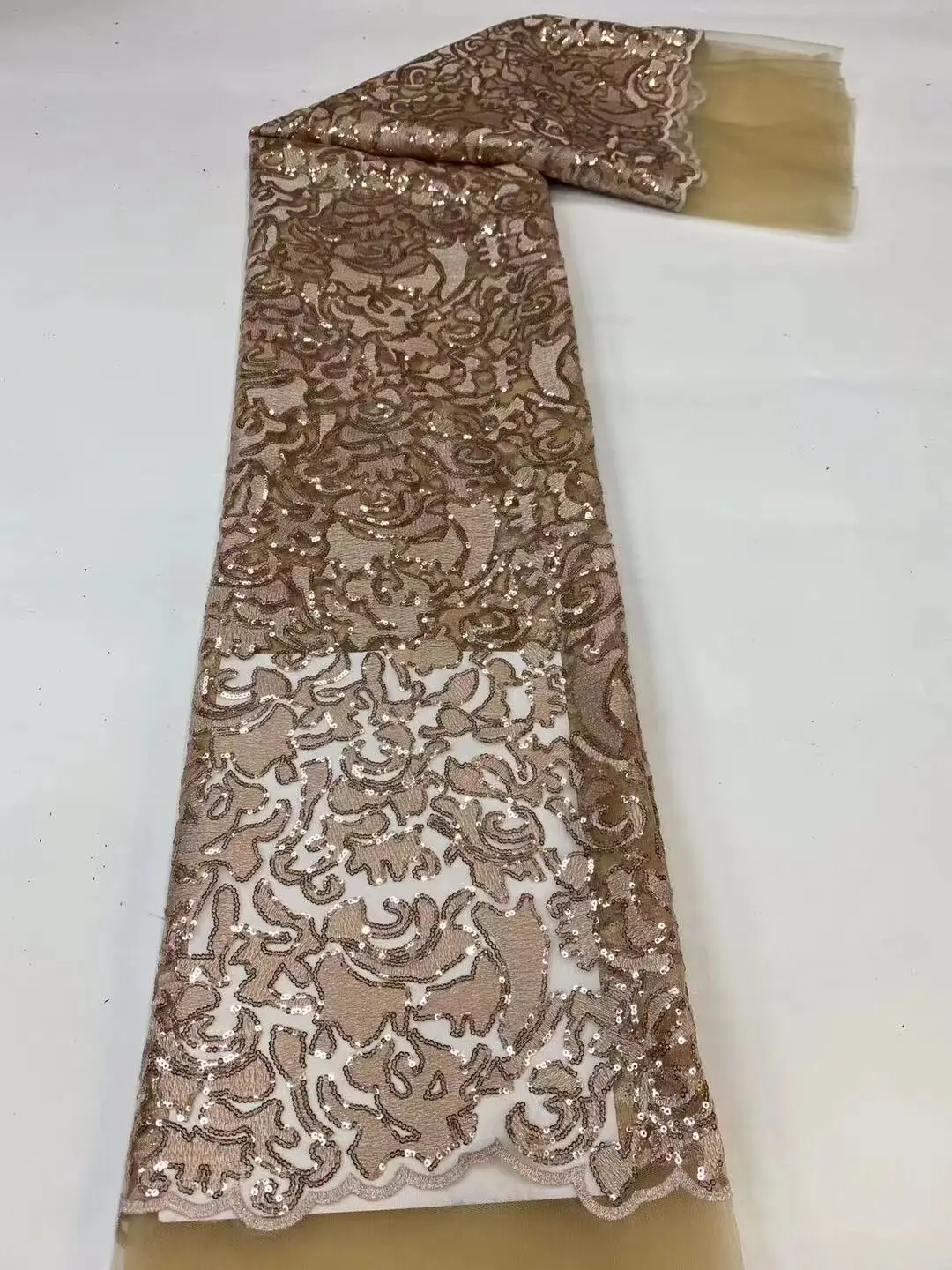 

New Fashion Gold Sequin Lace Fabric 2022 High Quality French Lace Fabric With Sequins African lace Fabric Nigerian Lace KR21138