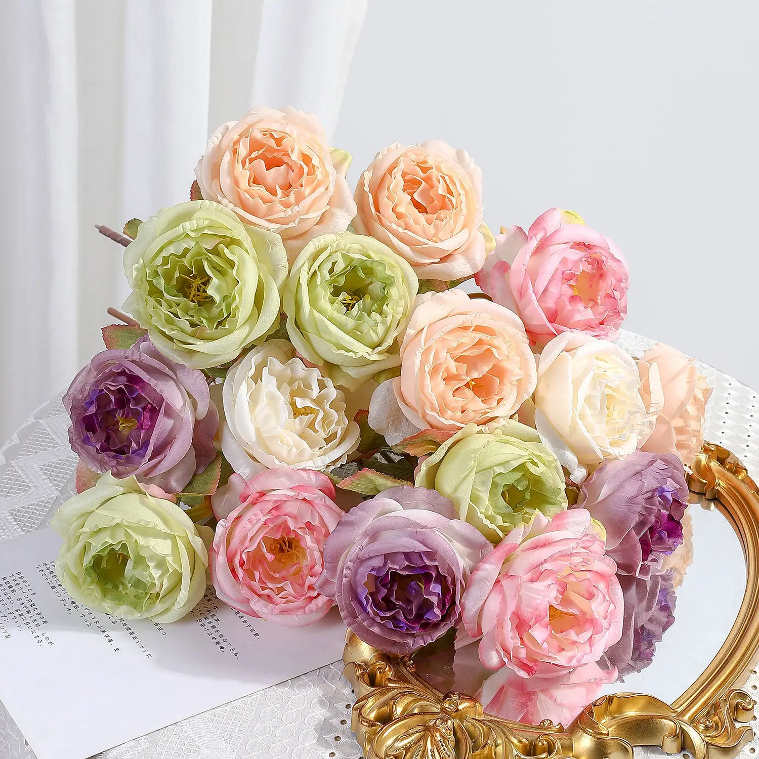 

10pcs Curled edge Artificial Roses Flowers Fake Silk Roses Bouquet Christmas for Table Centerpiece Vases Wedding Party Decor