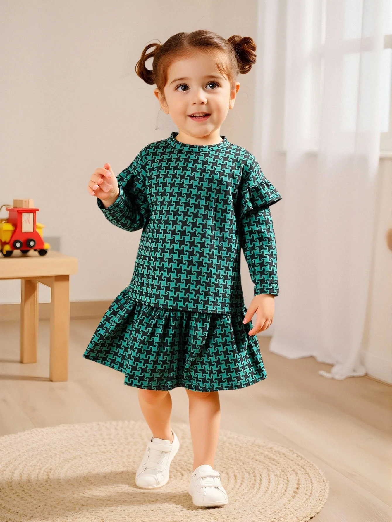 Baby Girl Fashion Casual Full-Body Printed Round-Neck Long-Sleeved Top And Short Skirt Set 2-Piece Spring Autumn Clothing