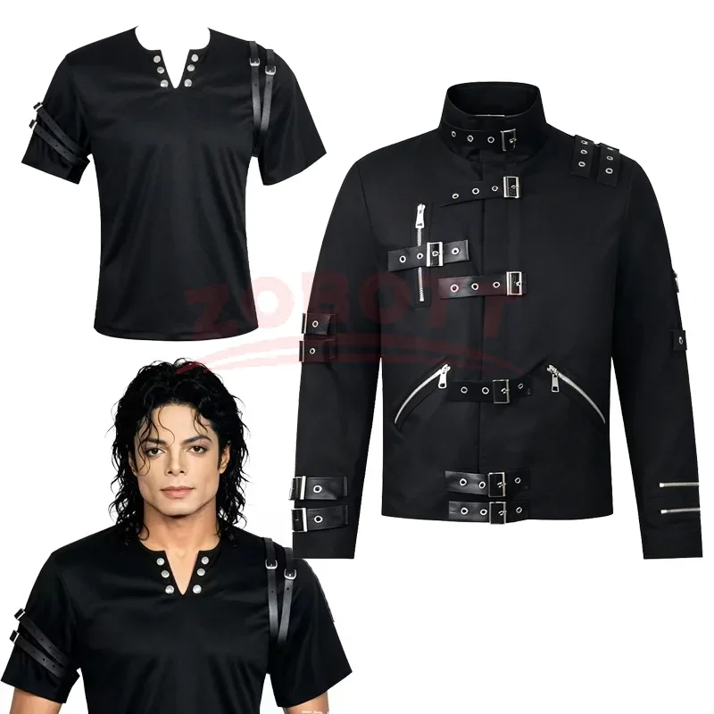 Tribute for Michael Jackson Black Cotton Elastic Slim BAD Jacket Costume Clothing for Man Adore Stars Impersonator