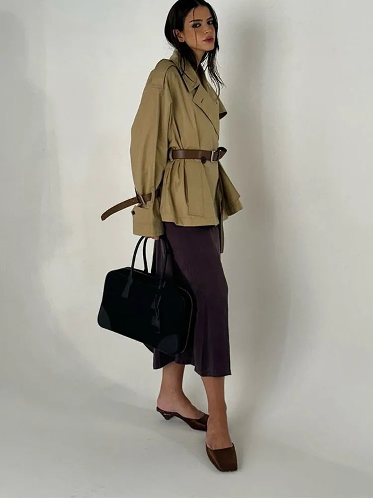 Capispalla doppiopetto da donna capispalla Casual con risvolto manica lunga Trench corto 2024 autunno nuova moda giacca corta da strada allentata