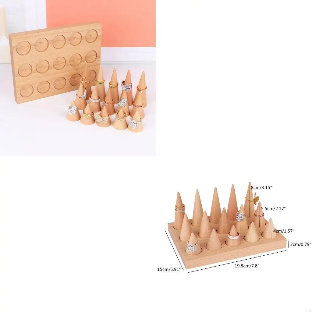 

Деревянный держатель для колец, витрина для конуса, стойка из цельного дерева, конус, подставка для безделушек, органайзер
