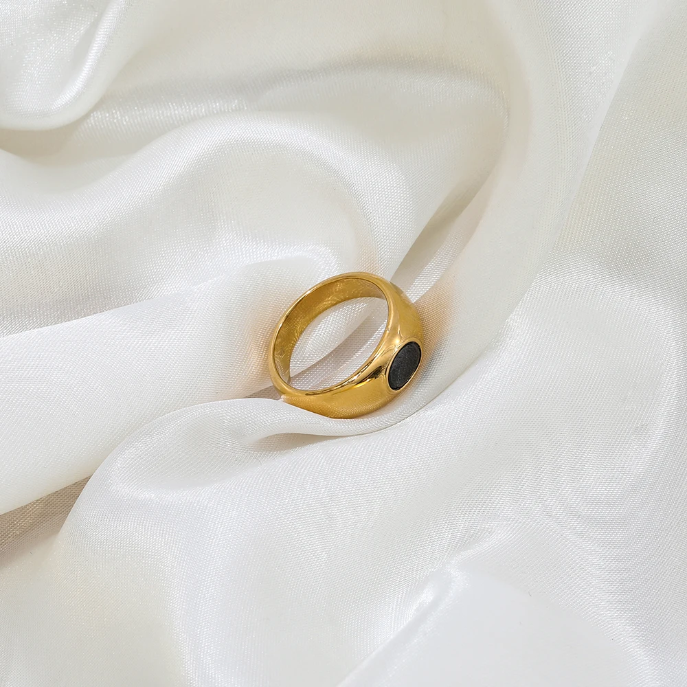 Joolim High End PVD Waterproof Classic Black Crystal Ring for Women Stainless Steel Jewelry Wholesale
