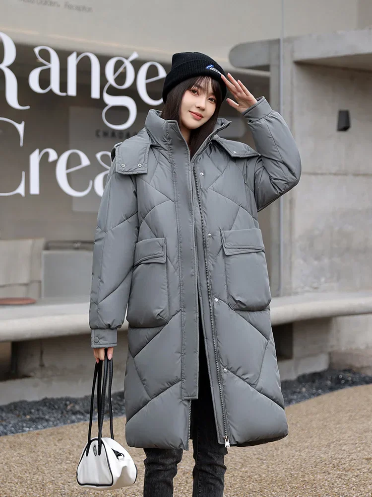 Vielleicht 2024 Snow Wear New Solid Winter Coat for Women Down Jacket Warm Casual Loose Hooded Winter Women Jacket Long Parkas