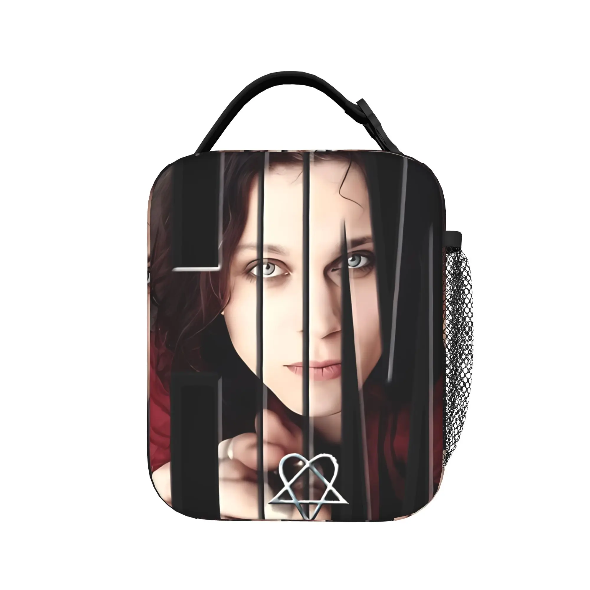 

Him Ville Valo Band Lunch Bag Retro School Lunch Box Print Portable Zipper Thermal Tote Handbags