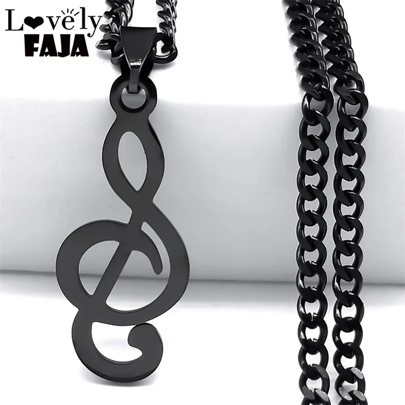 Musical Note Rhythm Black Pendant Necklace Women Stainless Steel Goth Punk Hip Hop Music Symbol Necklaces Gift Jewelry NXXXXS03