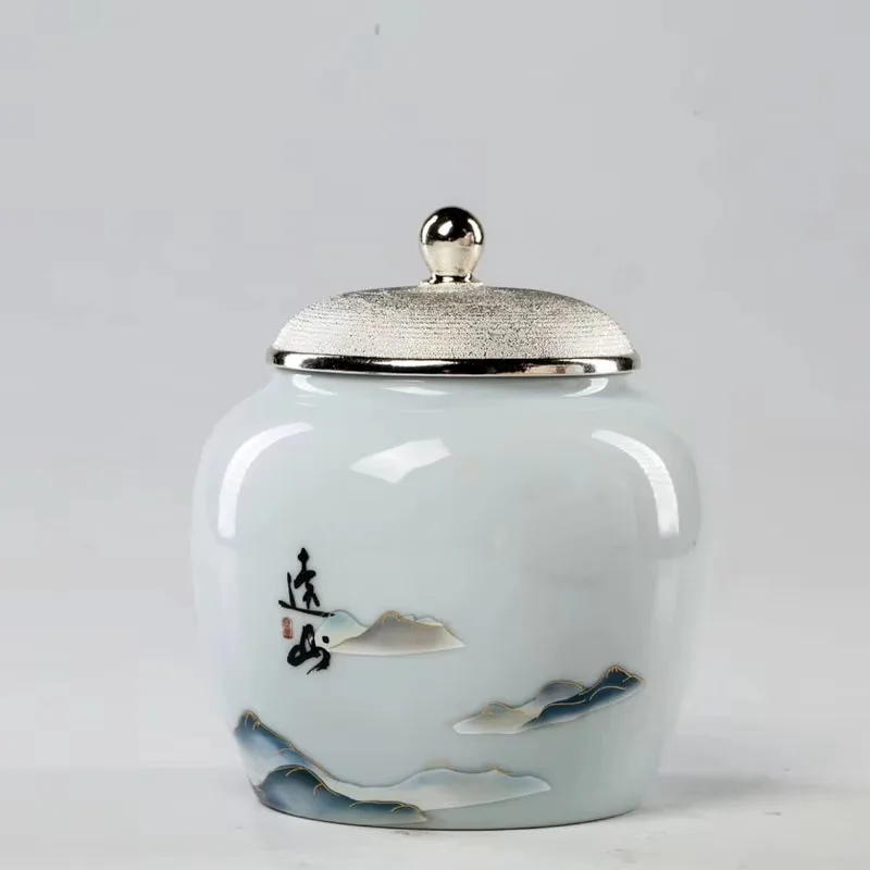 Landscape Pattern Sealed Tea Canister, Exquisite Storage Bottle for Tea, Kitchen Dry Food Container