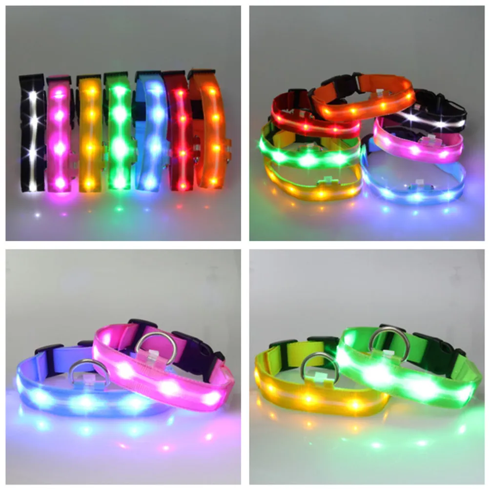 LED Dog Collar Light Flashing Glow Pendant Nylon Night Safety Accessory for Walking Camping XL Red