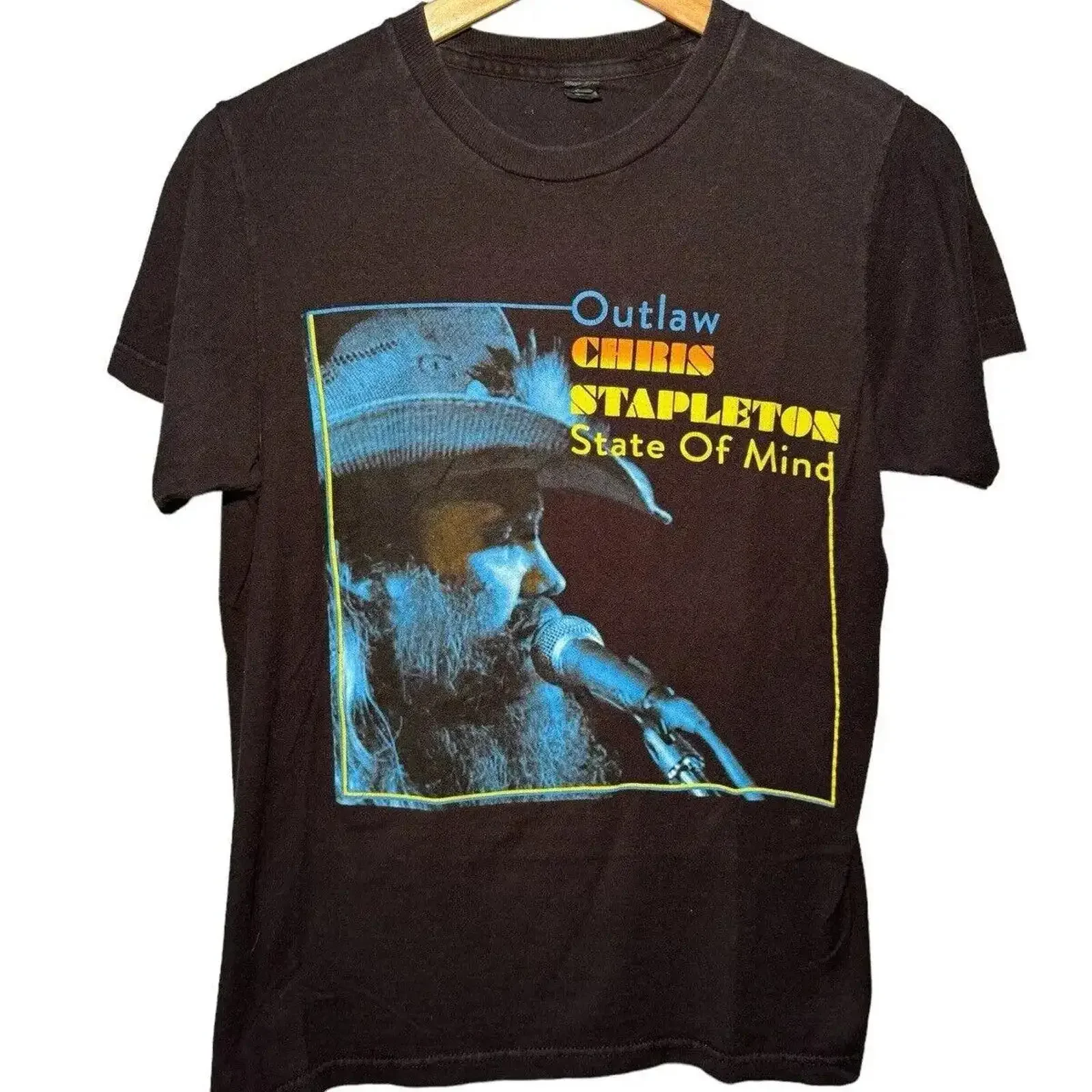 Chris Stapleton T Shirt Mens Small Black Outlaw State Of Mind Traveller Rare vintage Washed Stretched Soft