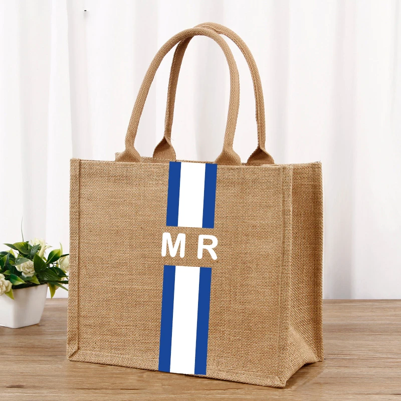 Personalized Jute Tote Bag with Name Burlap Monogrammed Gift For Her Bridesmaid Bridal Wedding Favor Custom Name Business Logo