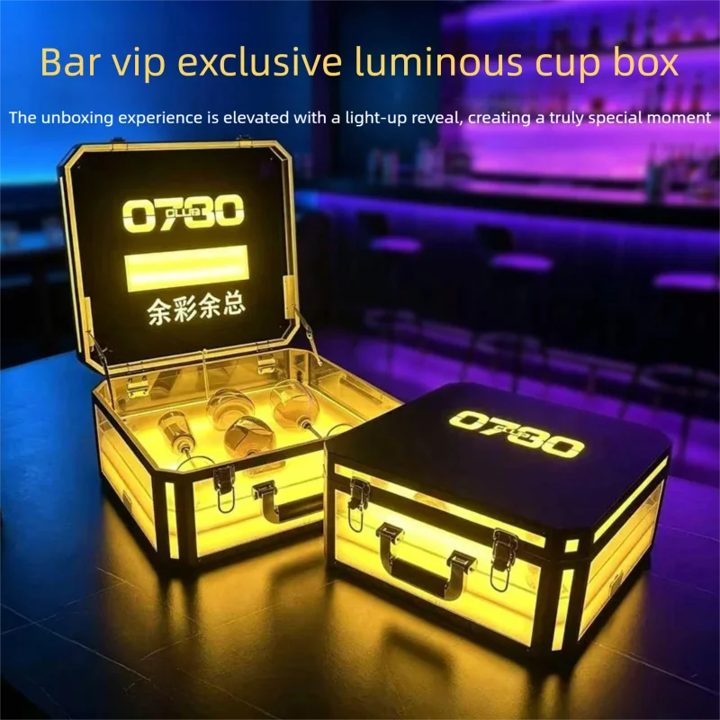 Customizable Logo Glow-in-the-Dark Acrylic Nightclub Lounge Wine Glass Storage Carry Case VIP Bar Accessory