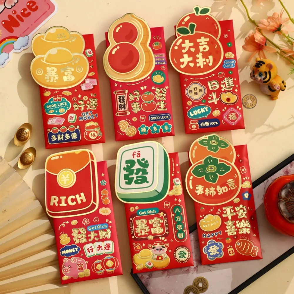 6pcs Gilded Cartoon Snake Red Envelope Solid 3D Red Packet Blessings Printing Mixed Pattern Lucky Money Bag Year of The Snake