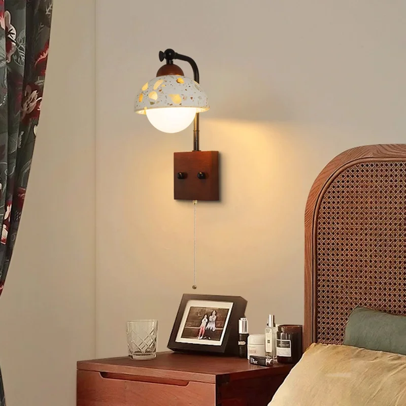 IWHD Mid Century Modern LED Wall Lights For Home Lighting Living Room Stair Pull Chain Switch Terrazz Bedroom Lamp Lampara Pared
