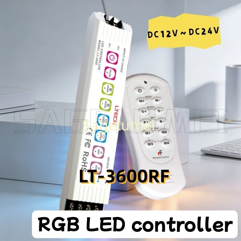 

НОВЫЙ светодиодный контроллер RGB LTECH LT-3600RF RF2.4G Беспроводной вход 12-24 В постоянного тока 6 А/CH 18 А 3-канальный контроллер Dim RGB 8 кнопок 32 режима