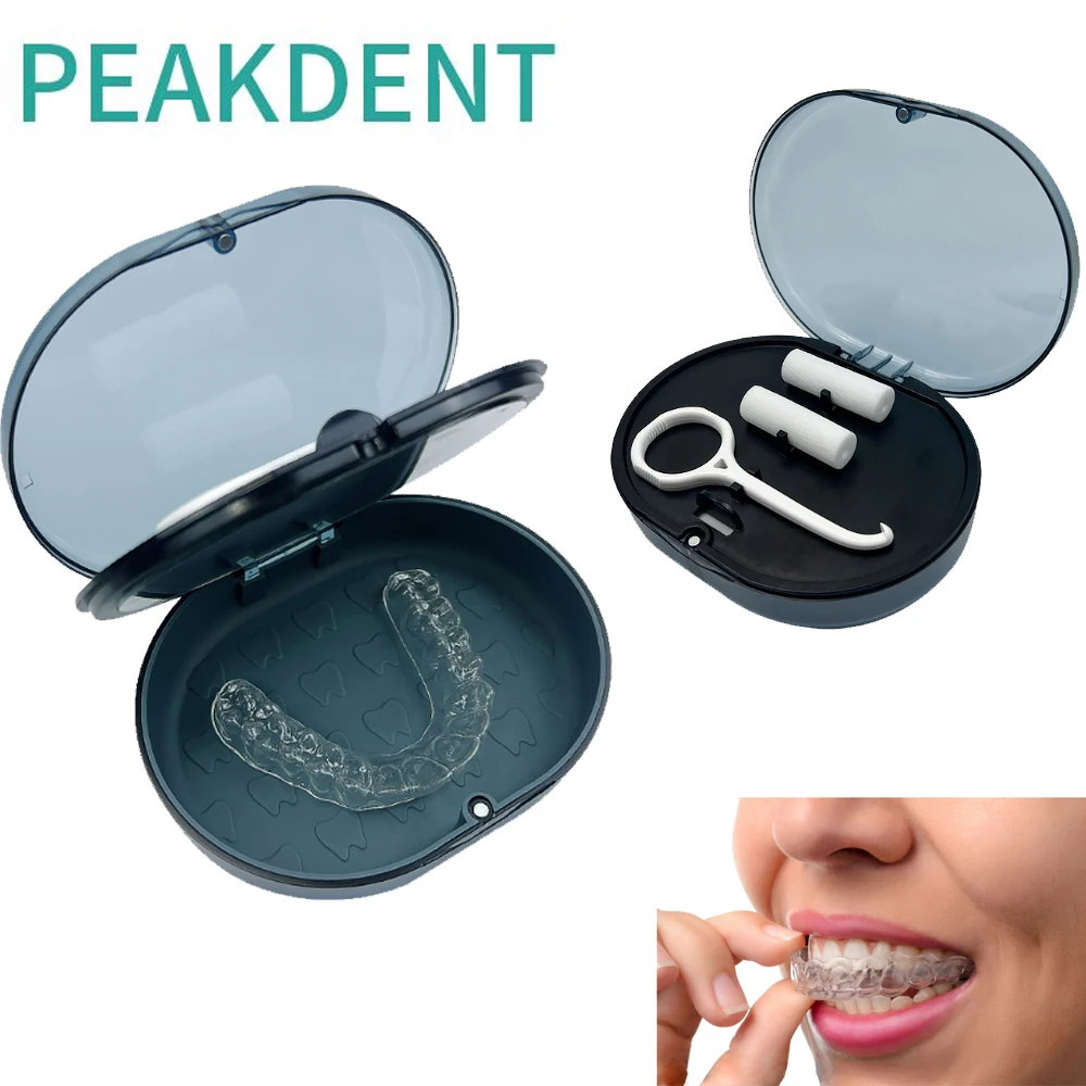 Portable 2 Layers Orthodontic Retainer Braces Storage Box With Mirror Magnetic False Teeth Cases Denture Box Bath Cleaning Case