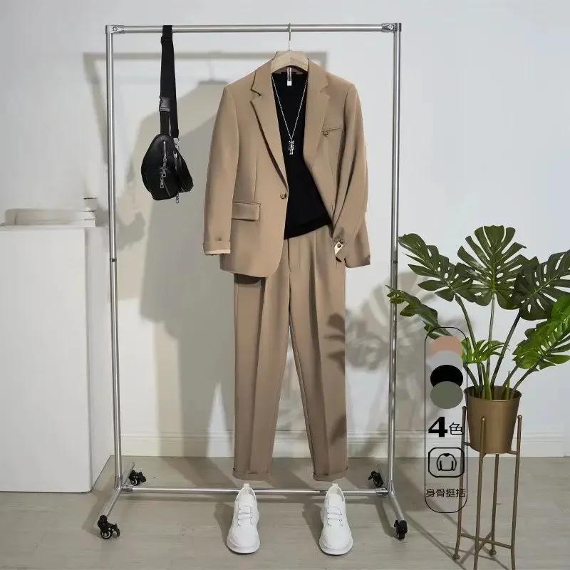 Men's Casual Suit Set Spring Summer Korean Style Loose Fit Light Mature Trendy Dropped Shoulder Blazer Outfit