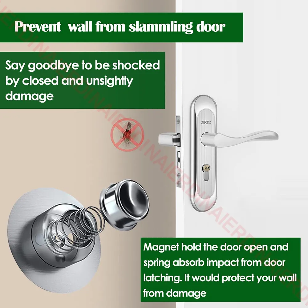 NAIERDI Magnetic Door Stop Stainless Steel Door Stopper Bathroom Heavy Duty Floor Wall Mount Wind-Proof Door Holder