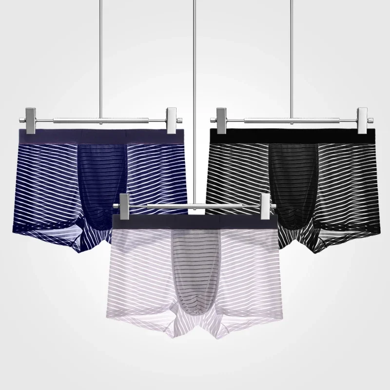 

3PC Mesh antibacterial modal underwear, men's ice silk seamless four-corner pants, thin seamless summer breathable flat-corner