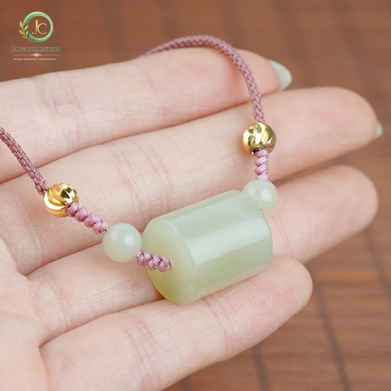 Hetian jade pendant women's transfer beads barrel beads collarbone chain natural jade pendant small pendant blue and white jade