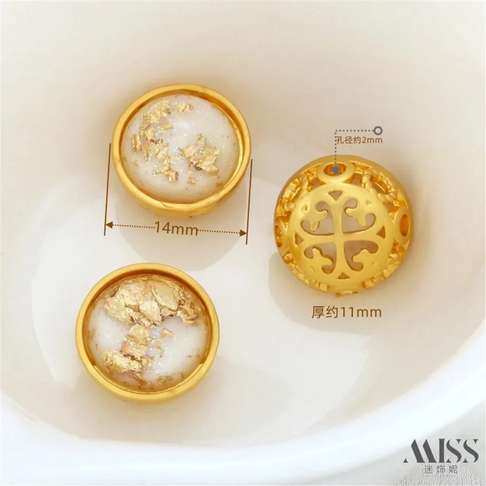 Matte Gold Color Retention Inlaid Gold Foil Pearl Hollow Retro Bead Diy Bracelet Hand Rope Beaded Sand Gold Jewelry Accessories