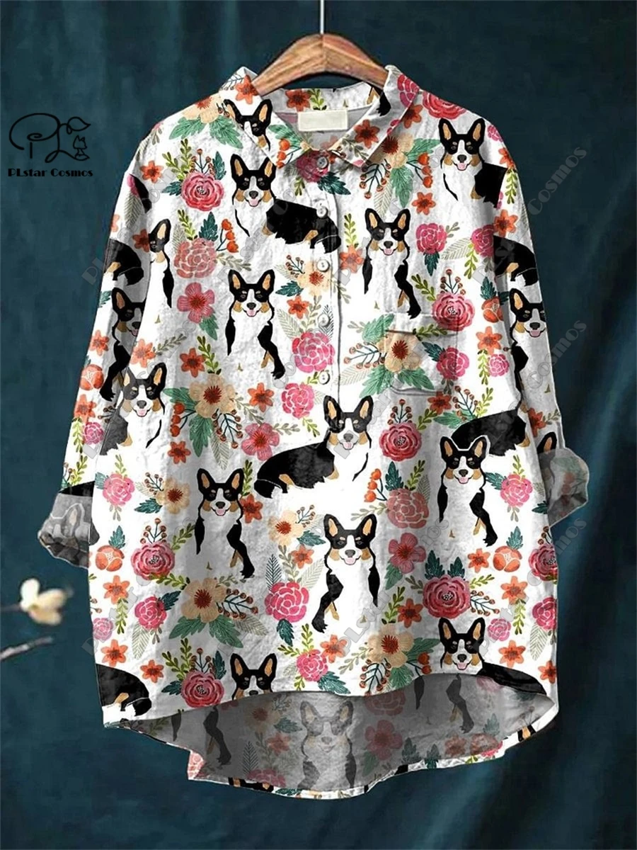 PLSTAR COSMOS new 3D printed retro and cute floral animal printing ladies entertaining leisure and loose open -tube shirt D-24