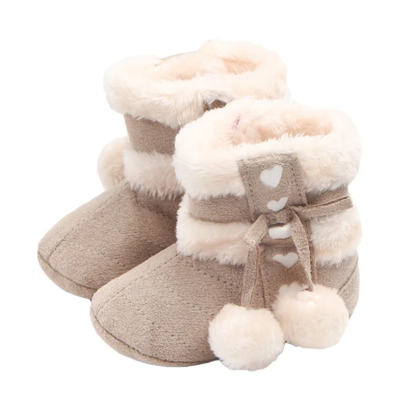 

Winter Newborn Girls Boots Cute Bow Plush Pom Snow Shoes Warm Baby Walking Shoes for Toddler Infant