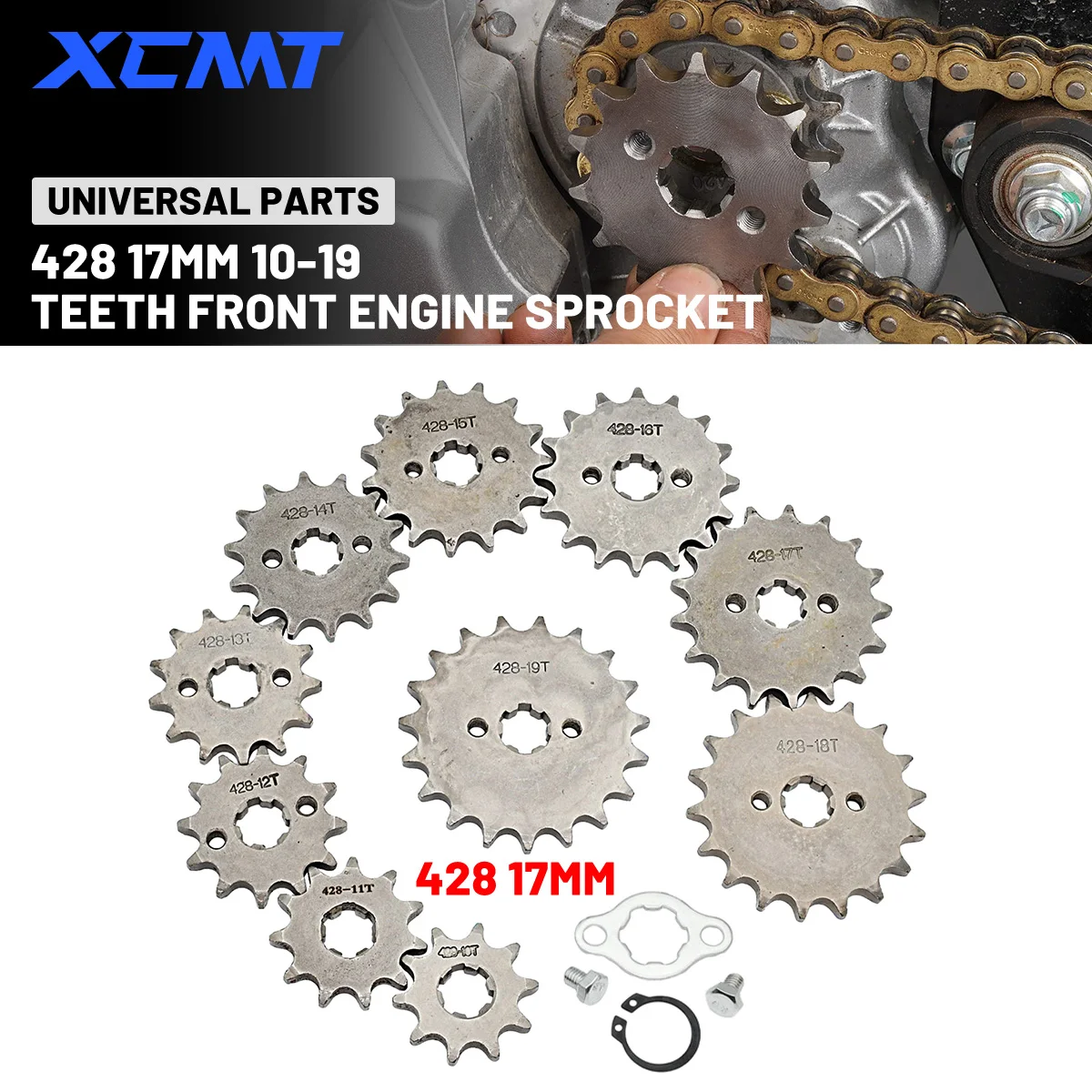 

428# 17mm Teeth Front Engine Sprocket 10 11 12 13 14 15 16 17 18 19T For Motorcycle Dirt Pit Bike ATV Quad Go Kart Buggy Scooter