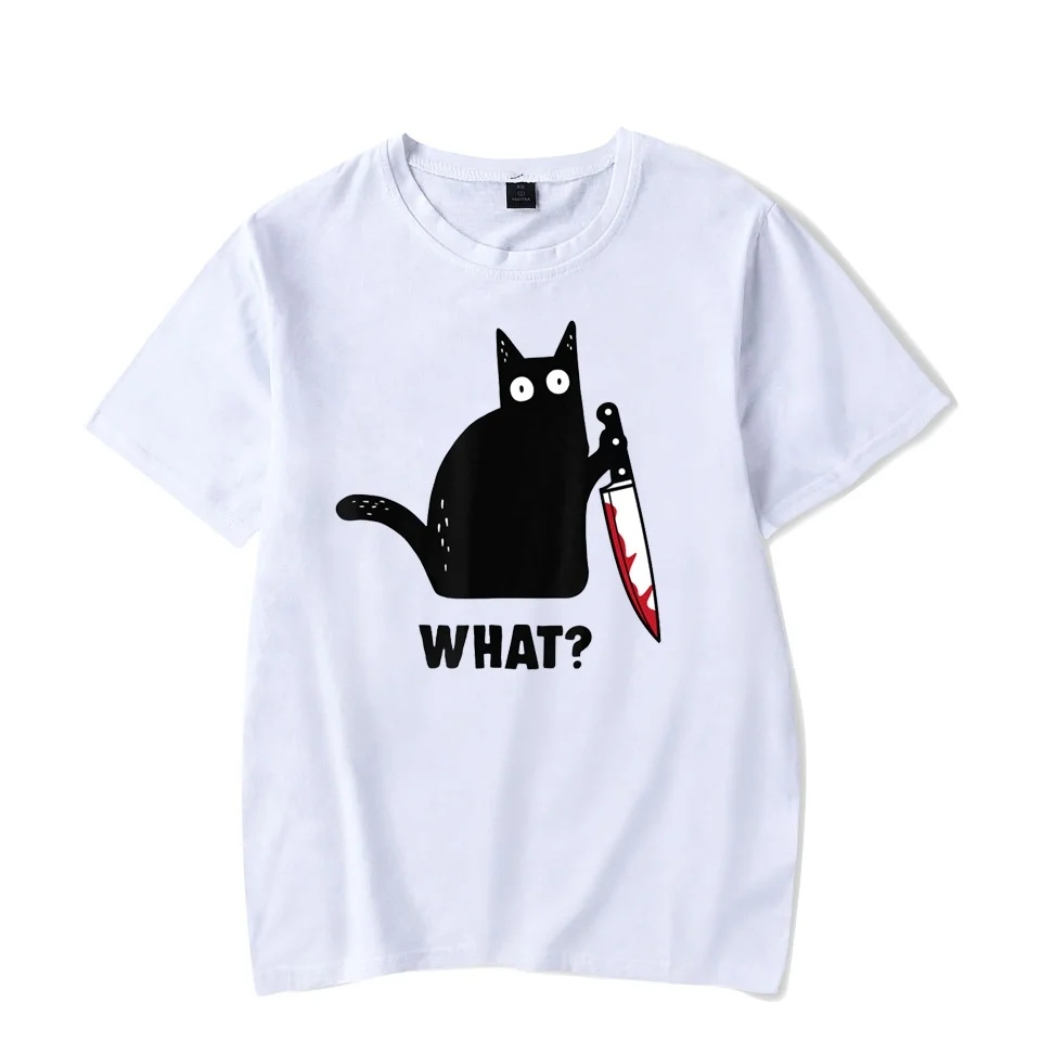 2026 Cat What T Shirt Murderous Cat With Knife Funny Unisex T Shirt Halloween Shirt For Men Women