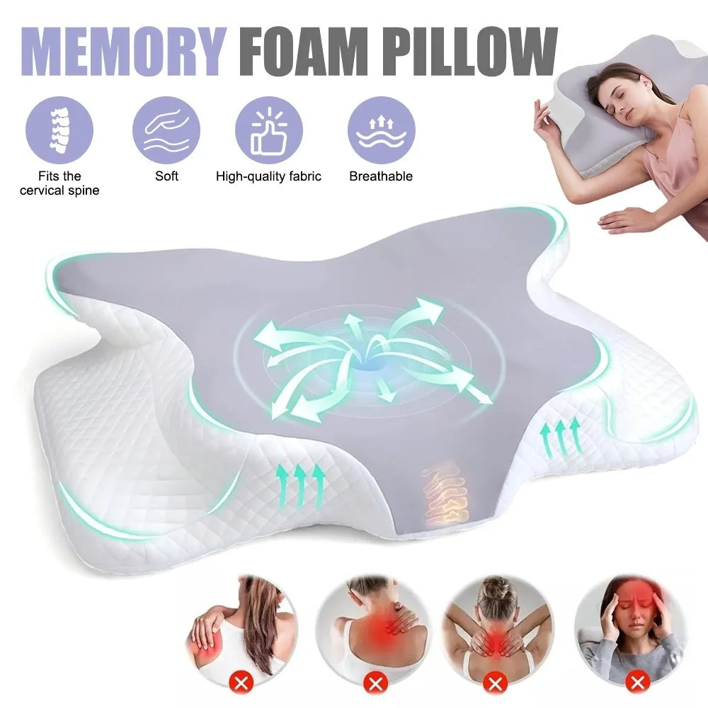 Oreiller confortable au design ergonomique, oreiller de voyage pour le cou, avec taie d'oreiller lavable, noyau en mousse à mémoire de forme haute densité, haute résilience, peut être offert en cadeau aux proches et aux amis