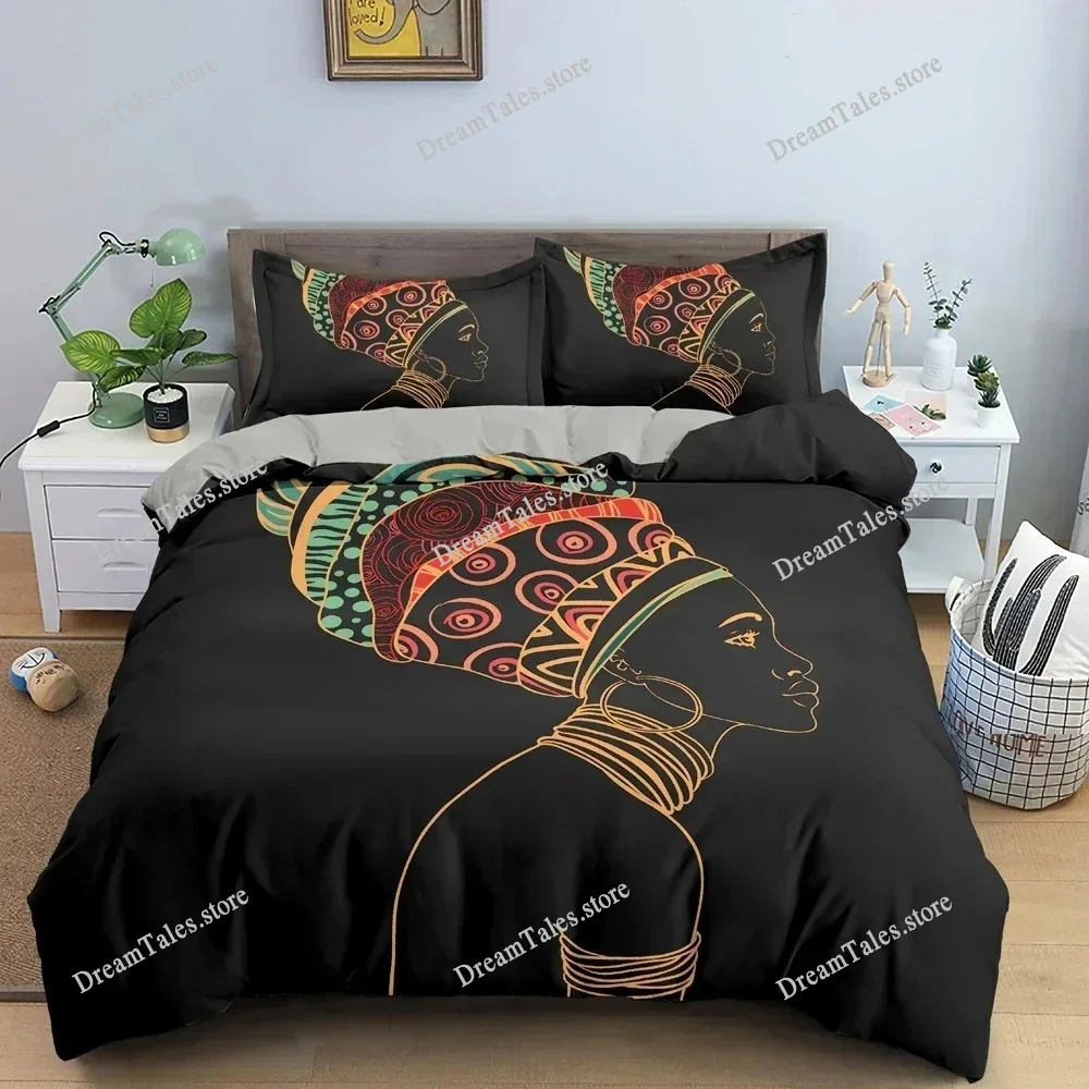 

African Woman Duvet Cover Set 3D Cartoon Printed Bedding Set Pillowcase Bedroom Decor King Queen Twin Size Bedclothes741