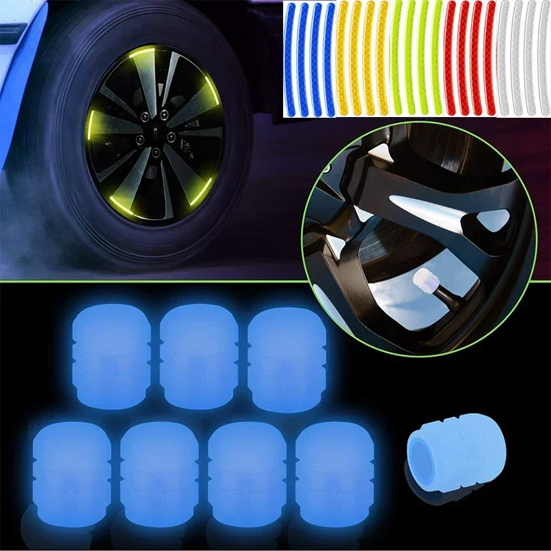 Luminous Valve Caps Reflective Stickers Night Glowing Car Motorcycle Bicycle Wheel Styling Tyre Hub Universal Cap Decor