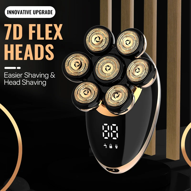 Men 7D Floating Men Electric Shaver Wet Dry Beard Hair Trimmer Electric Razor Rechargeable Bald Head Shaving Machine LCD Display