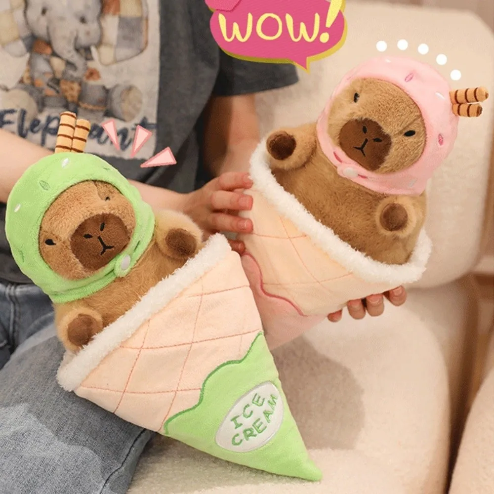 

Забавный конус с мороженым, капибара, переодевание, пушистая кукла-капибара, мягкая милая капибара, мягкая кукла, подарок друзьям на праздник