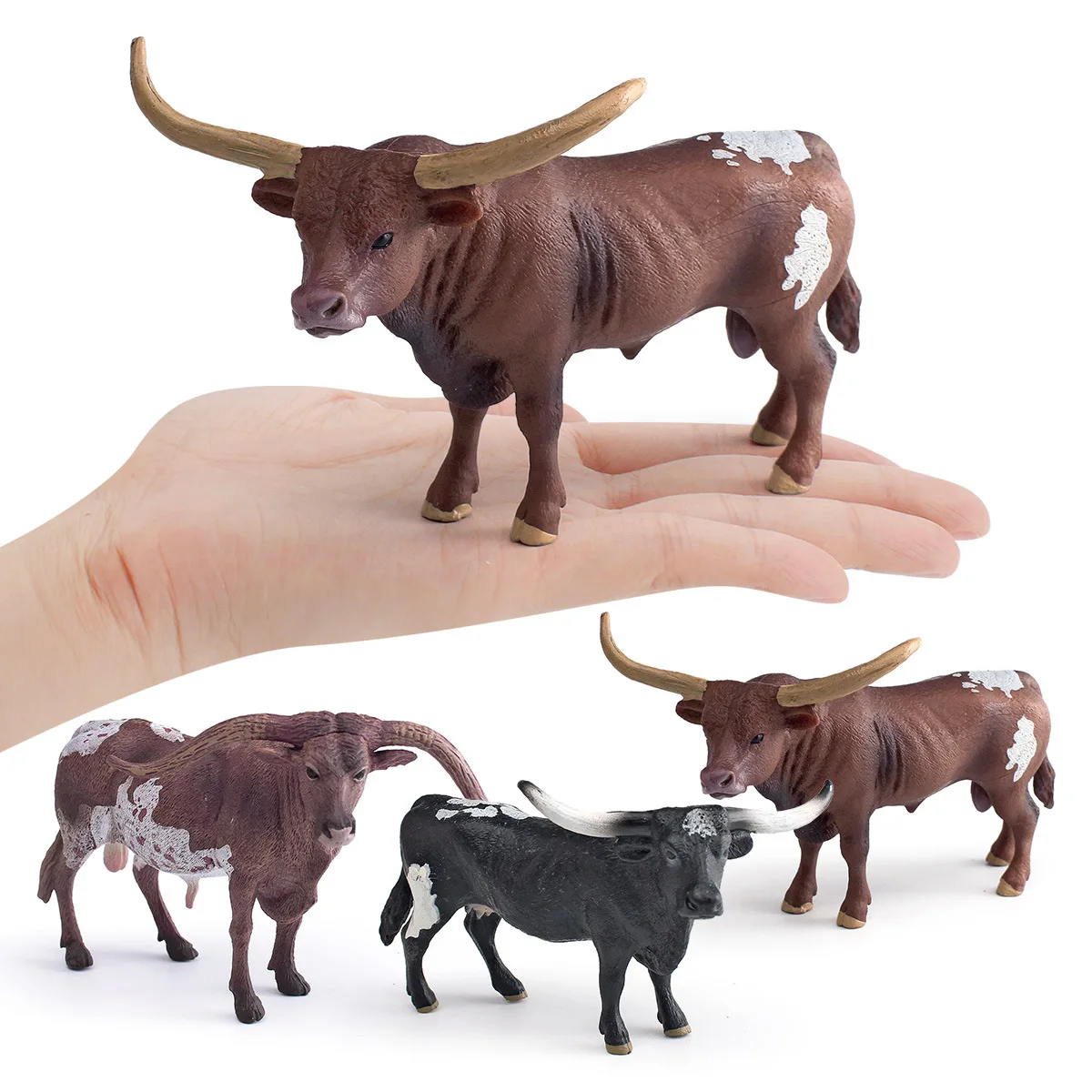 

PVC Mini Texas Longhorn Bull Solid Model Realistic Animal Figurine Simulation Scene Decoration Desktop Ornament Miniature Model