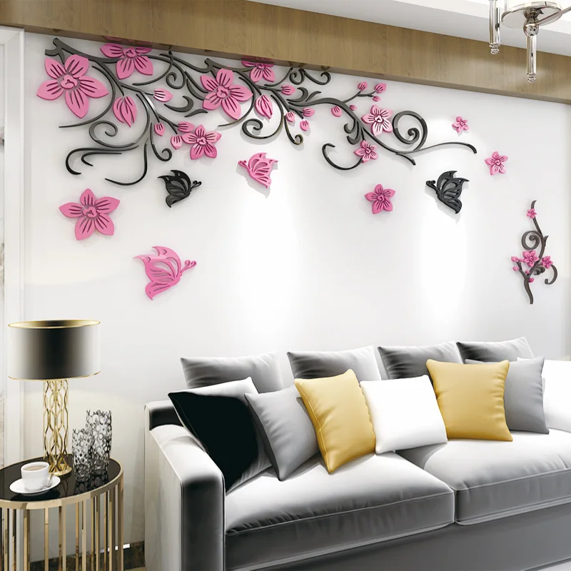 

Modern Flower Rattan Acrylic Wall Stickers, 3D Home Decor, Living Room, TV Background, DIY Decoration, Hot Sale