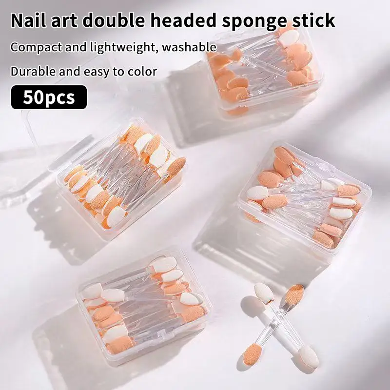 50 Stück DIY Nageldekoration, Nagelkunst, doppelköpfiger Schwammstab, leichter Maniküre-Pigmentapplikator für Salon und Zuhause – Detail 1
