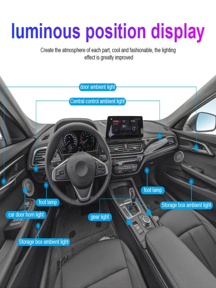 18 In 1 Full Color Streamer Car Ambient Lights RGB 64 Color Universal LED Interior Hidden Acrylic Strip Symphony Atmosphere Lamp