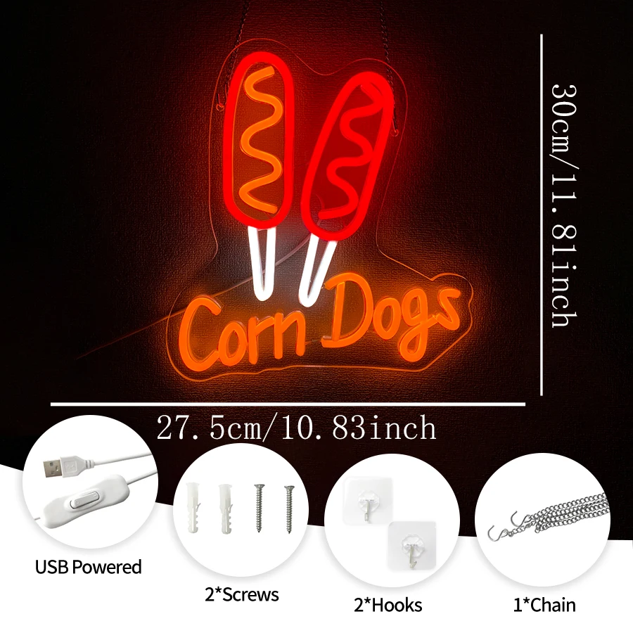 Corn Dogs Neon Sign For Wall Decor,Light Up Sign For Restaurant,Home Kitchen,Fast Food Store Decor,Coffee Shop,Festival Gift