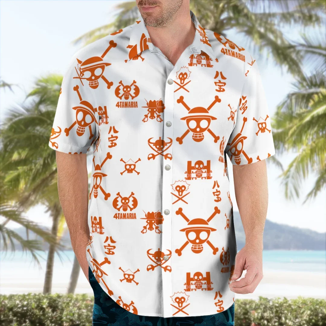 Trend Men's One Piece Hawaiian Shirt Luffy Classic Pose Print Short Sleeve Aloha Beach Holiday Casual Anime Kids Clothes Tops