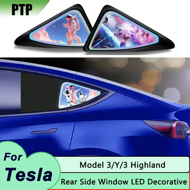 For Tesla Model 3 Highland 2024 Rear Side Window LED Decorative Model Y Magic Window Creative DIY Personalised Car Accessories