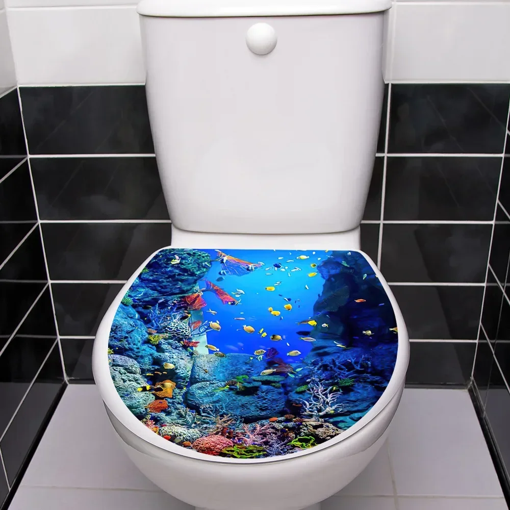 Bathroom Decals Toilet Sticker DIY Undersea Animal Pattern Bathroom Decor 3D Toilet Seat Sticker PVC Art Wallpaper Removable