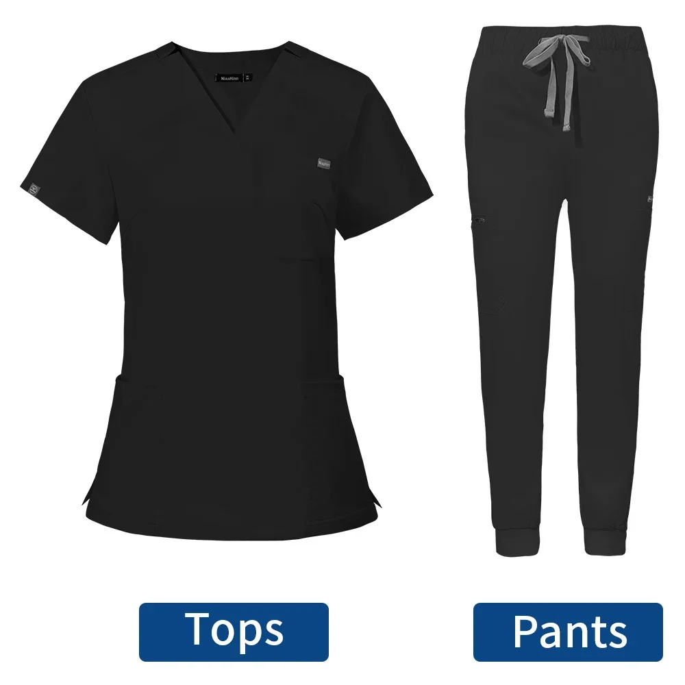 Hospital Doctor Nursing Uniform Women Wholesale Casual Short Sleeved V-neck Jogger Suits Nurse Pharmacy Working Medical Uniforms