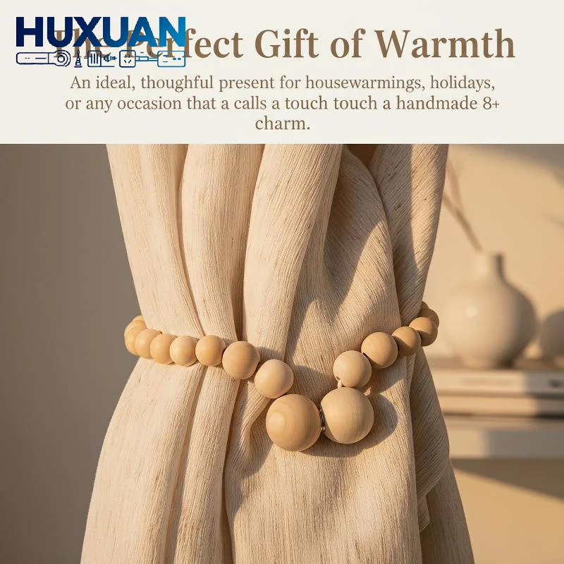1Pcs Farmhouse Graduated Natural Wood Bead Curtain Tieback Boho Curtain Holdback for Office Living Room Home Decor