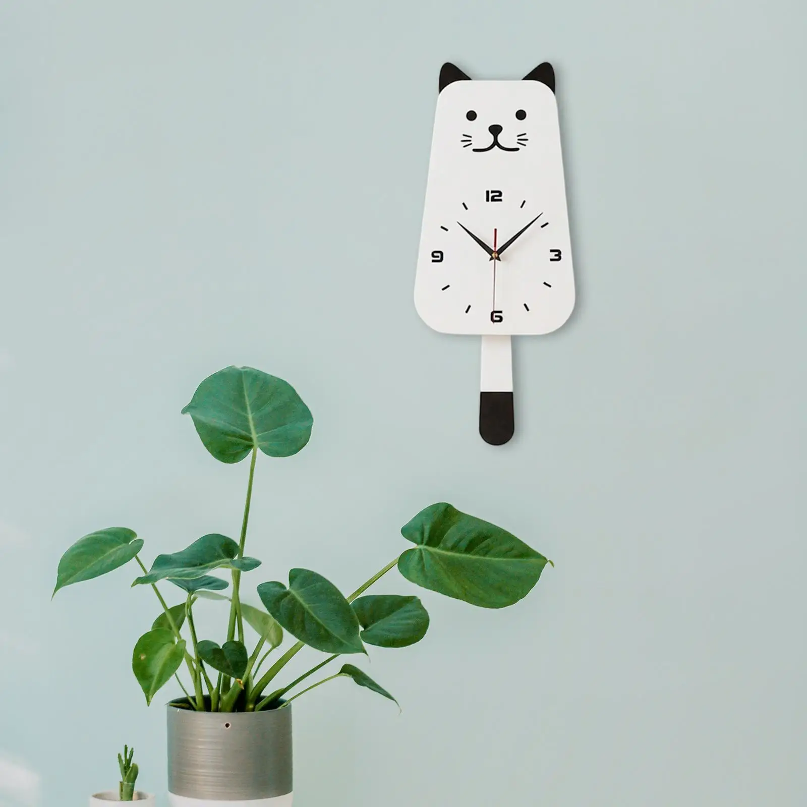 Pendulum Wall Clock Adorable Cat with Swing Tail Acrylic Quiet Creative for Cafe Nursery Children's Room Kitchen Cat Lovers Gift